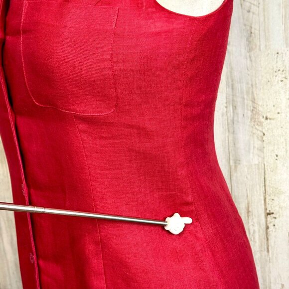 Talbots Red Vintage Irish Linen Sleeveless Button-Down Midi Dress Size Petite 2 - Picture 8 of 9